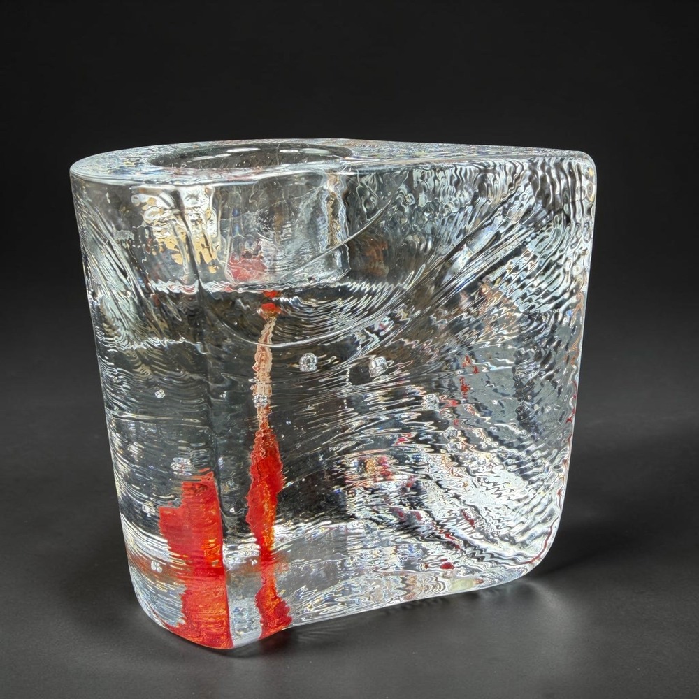 Kosta Boda Sweet Heart Glass Candle Holder Kjell Engman Sweden Clear Red 4in